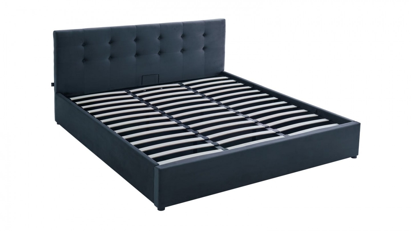 Ensemble Lit coffre adulte 180x200cm avec tête de lit en velours gris foncé - Tina + Matelas mémoire de forme - Memo HR Ensemble Lit coffre adulte 180x200cm avec tête de lit en velours gris foncé - Tina + Matelas mémoire de forme - Memo HR