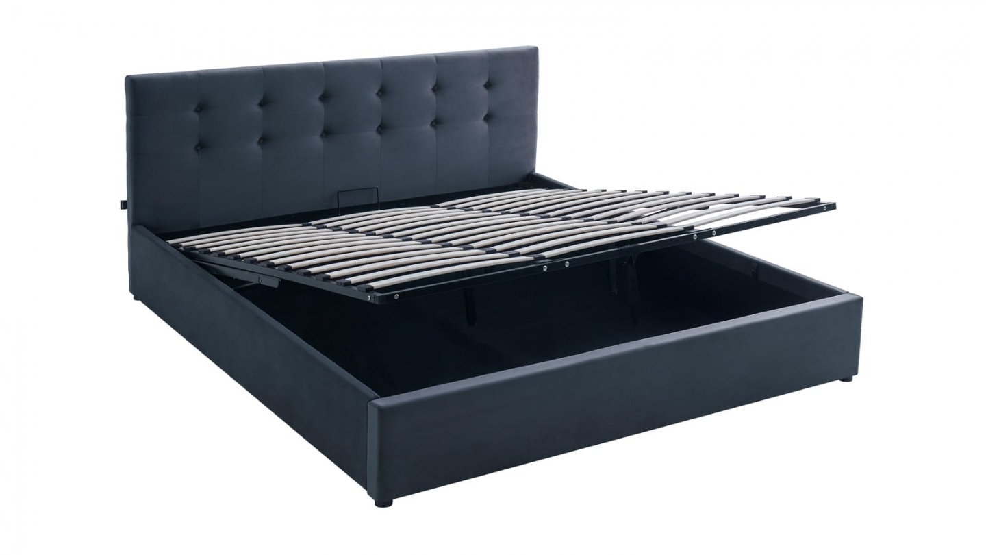 Ensemble Lit coffre adulte 180x200cm avec tête de lit en velours gris foncé - Tina + Matelas mémoire de forme - Memo HR Ensemble Lit coffre adulte 180x200cm avec tête de lit en velours gris foncé - Tina + Matelas mémoire de forme - Memo HR