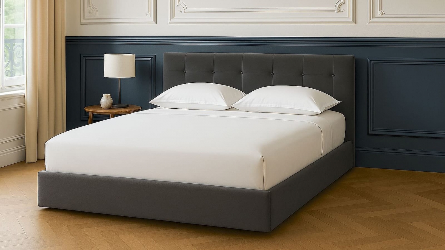 Ensemble Lit coffre adulte 180x200cm avec tête de lit en velours gris foncé - Tina + Matelas mémoire de forme - Memo HR Ensemble Lit coffre adulte 180x200cm avec tête de lit en velours gris foncé - Tina + Matelas mémoire de forme - Memo HR