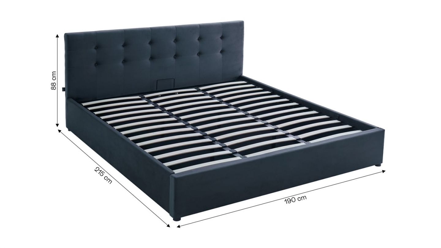 Ensemble Lit coffre adulte 180x200cm avec tête de lit en velours gris foncé - Tina + Matelas mémoire de forme - Memo HR Ensemble Lit coffre adulte 180x200cm avec tête de lit en velours gris foncé - Tina + Matelas mémoire de forme - Memo HR