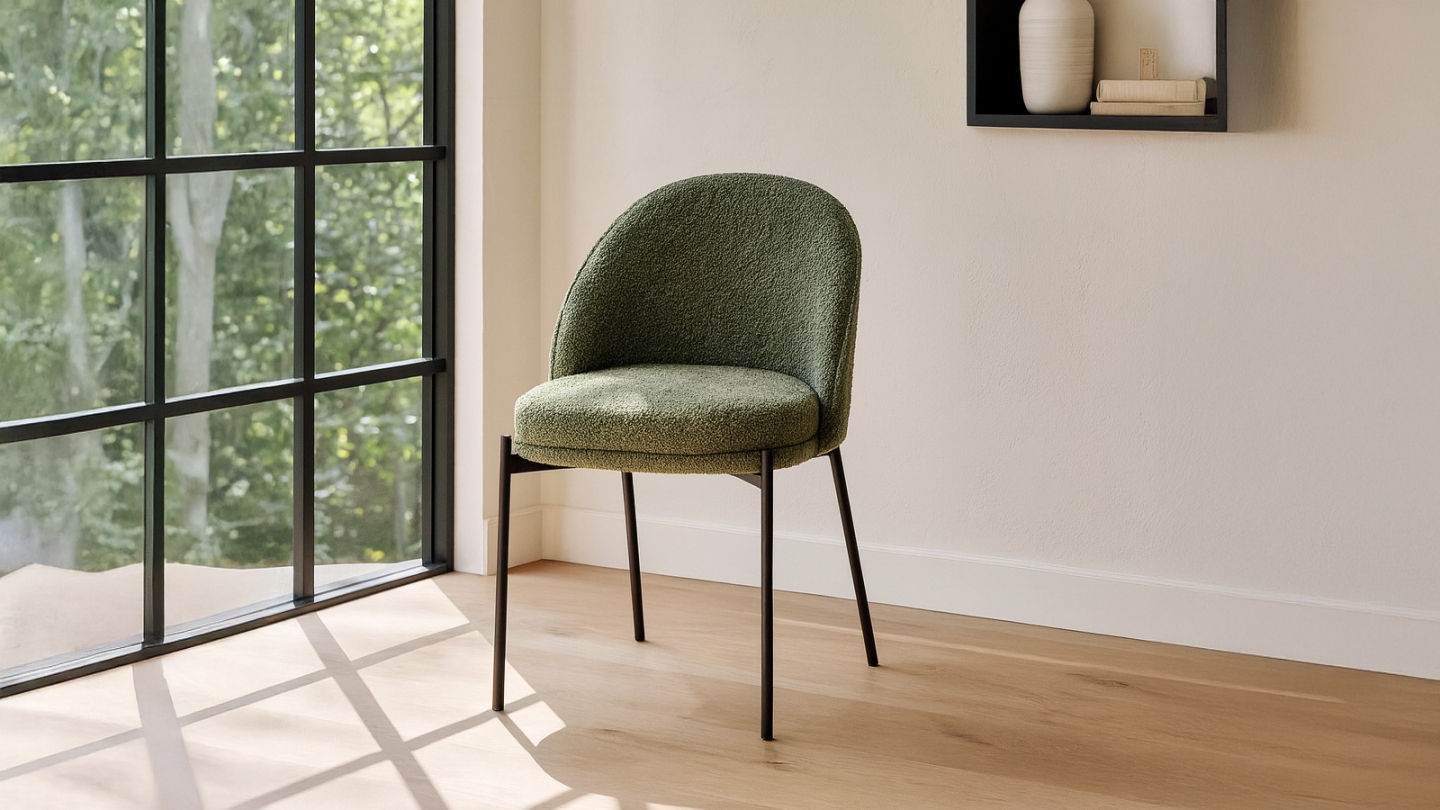 Lot de 2 chaises en tissu bouclé vert - Cloé Lot de 2 chaises en tissu bouclé vert - Cloé