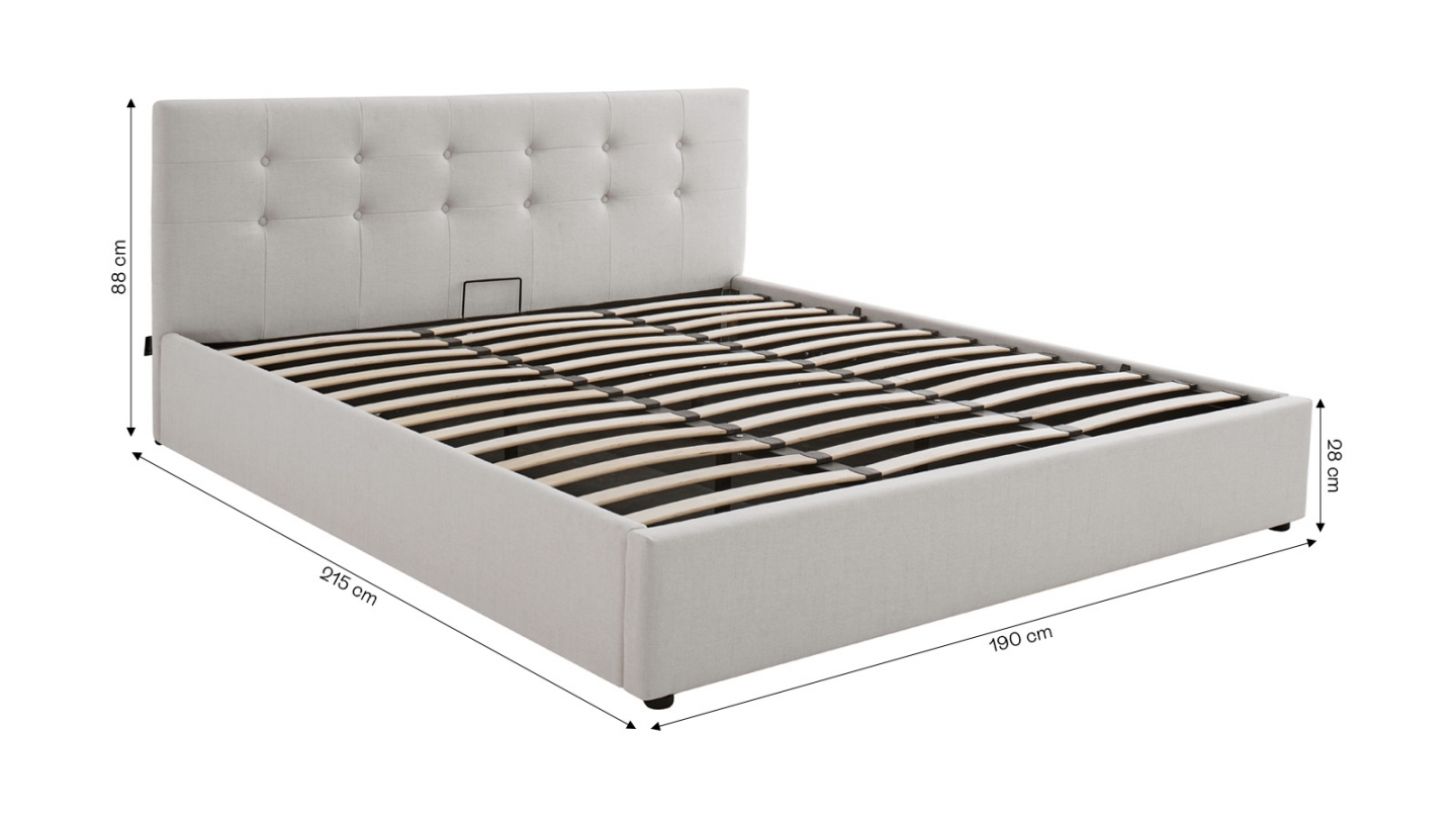 Ensemble Lit coffre adulte 180x200cm avec tête de lit en tissu beige - Tina + Matelas mémoire de forme - Memo HR