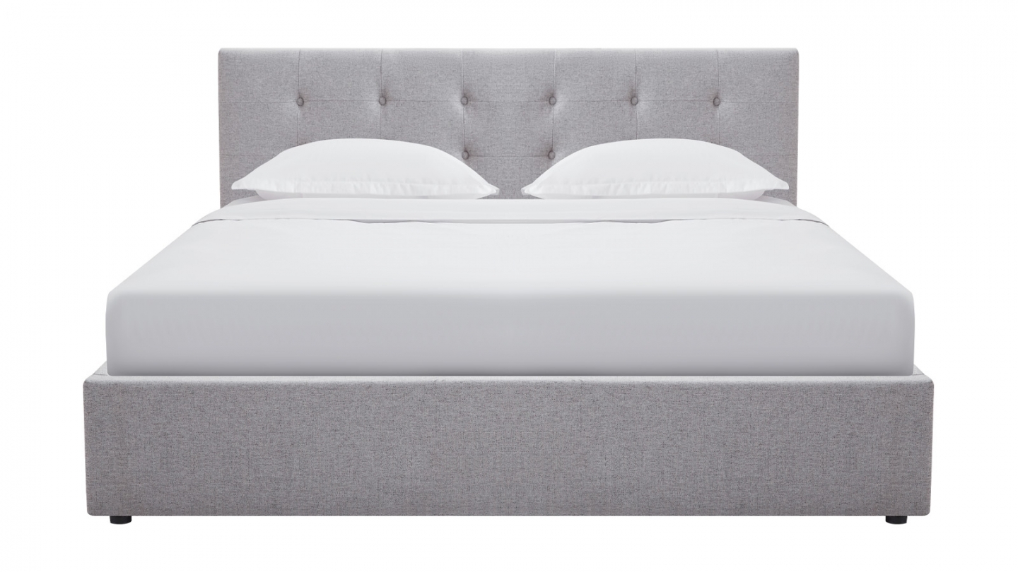 Ensemble Lit coffre adulte 180x200cm avec tête de lit en tissu gris - Tina + Matelas mémoire de forme - Memo HR