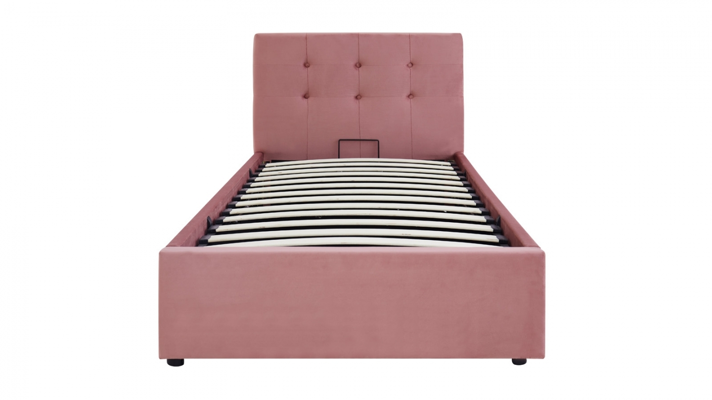 Ensemble Lit coffre adulte 90x190cm avec tête de lit en velours rose - Tina + Matelas ressorts ensachés - Spring Elite