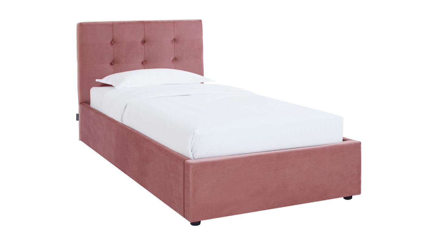 Ensemble Lit coffre adulte 90x190cm avec tête de lit en velours rose - Tina + Matelas ressorts ensachés - Spring Elite