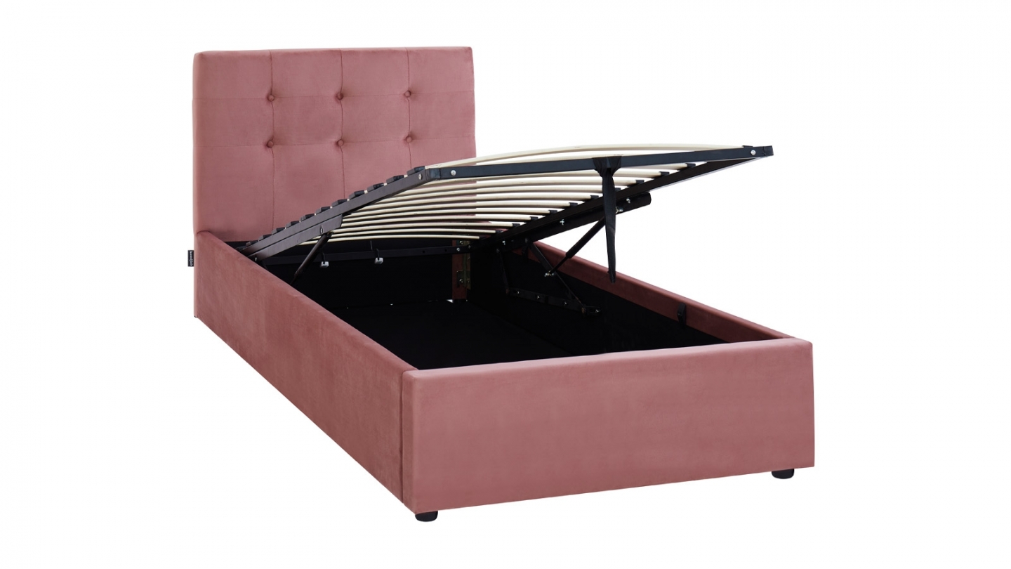 Ensemble Lit coffre adulte 90x190cm avec tête de lit en velours rose - Tina + Matelas ressorts ensachés - Spring Elite