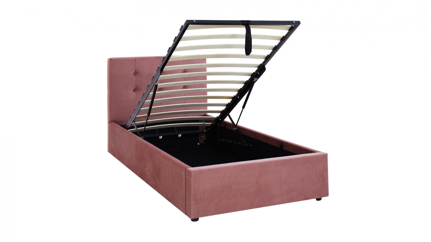 Ensemble Lit coffre adulte 90x190cm avec tête de lit en velours rose - Tina + Matelas ressorts ensachés - Spring Elite