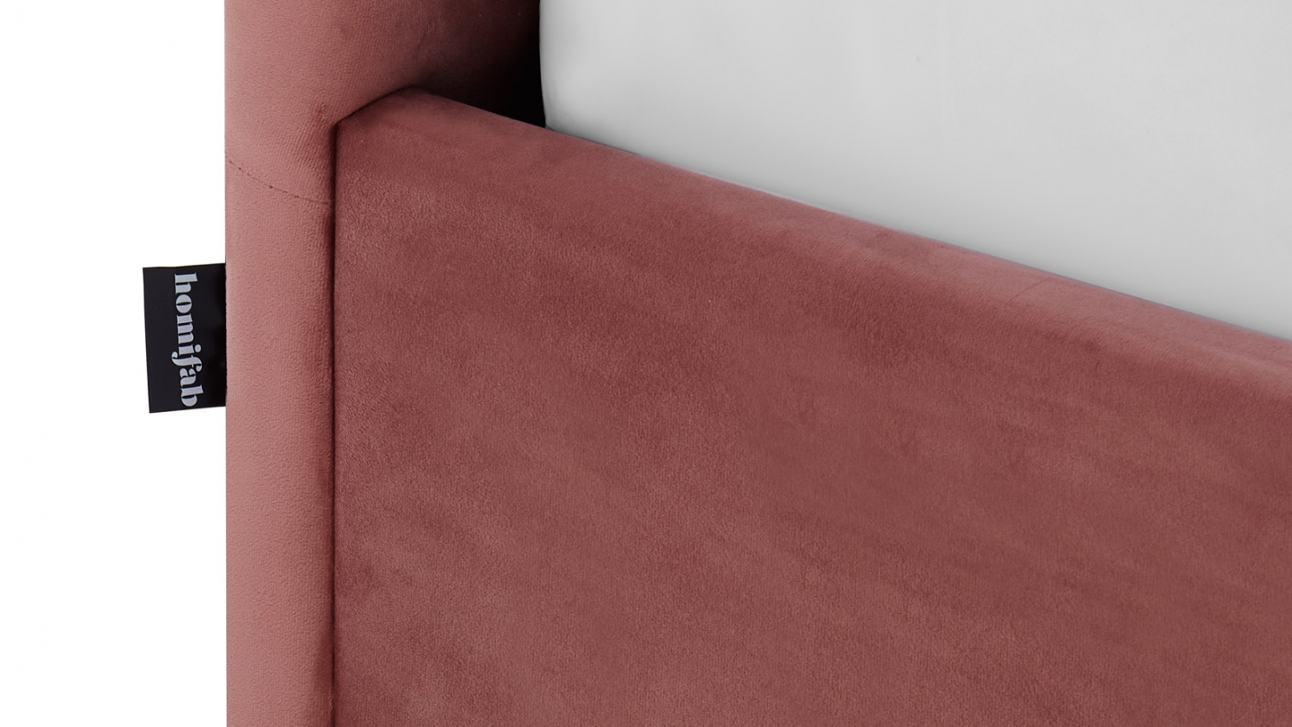 Ensemble Lit coffre adulte 90x190cm avec tête de lit en velours rose - Tina + Matelas ressorts ensachés - Spring Elite