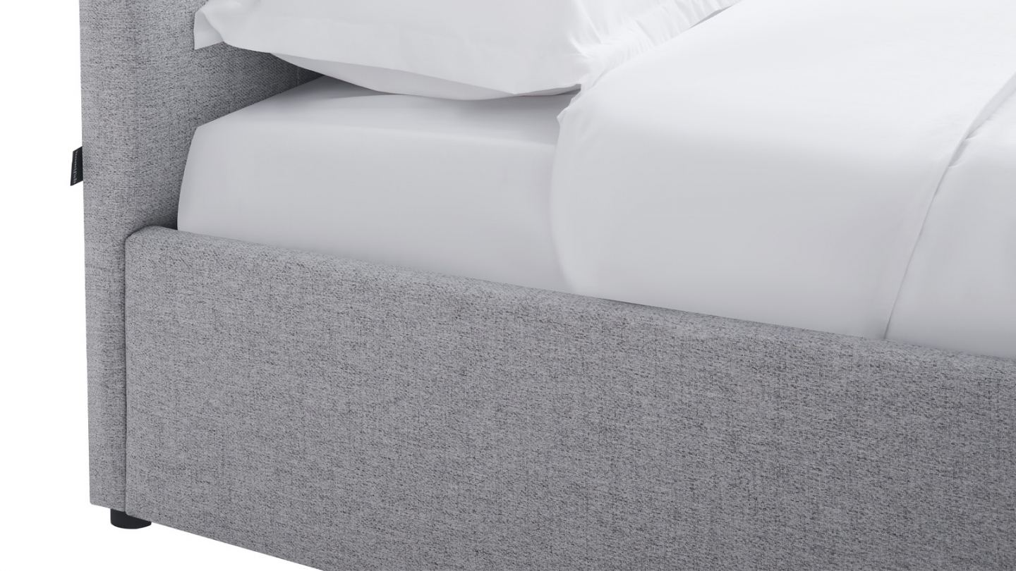 Ensemble Lit coffre adulte 90x190cm avec tête de lit en tissu gris - Tina + Matelas ressorts ensachés - Spring Elite