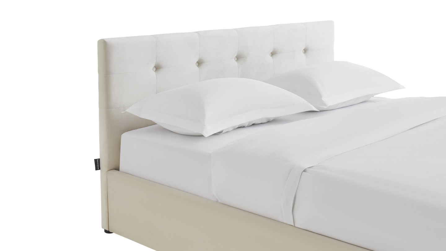 Ensemble Lit coffre adulte 140x190cm avec tête de lit en velours beige - Tina + Matelas ressorts ensachés - Spring Elite