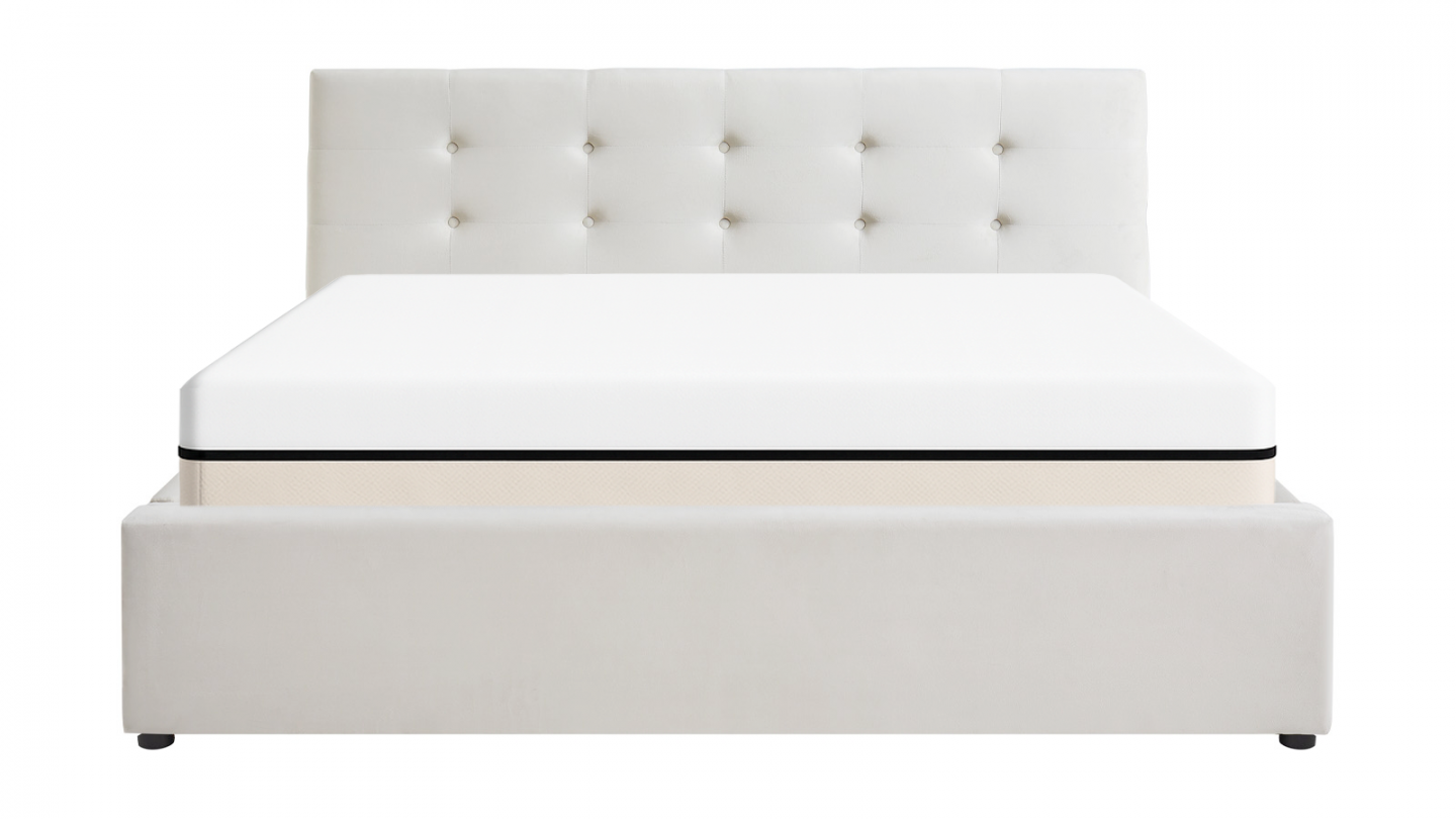 Ensemble Lit coffre adulte 160x200cm avec tête de lit en velours beige - Tina + Matelas ressorts ensachés - Spring Elite