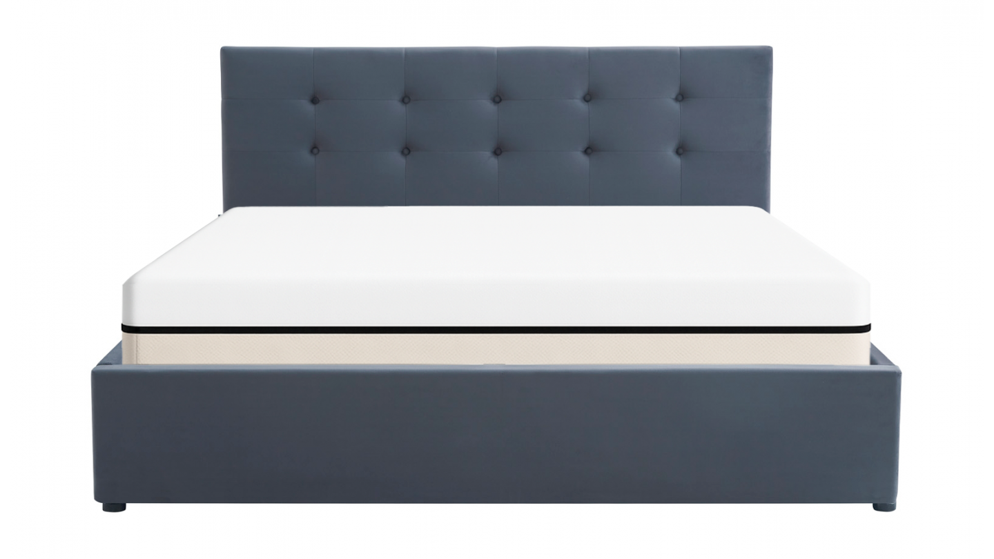 Ensemble Lit coffre adulte 140x190cm avec tête de lit en velours gris foncé - Tina + Matelas ressorts ensachés - Spring Elite