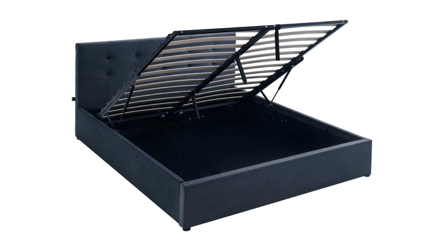 Ensemble Lit coffre adulte 140x190cm avec tête de lit en velours gris foncé - Tina + Matelas ressorts ensachés - Spring Elite
