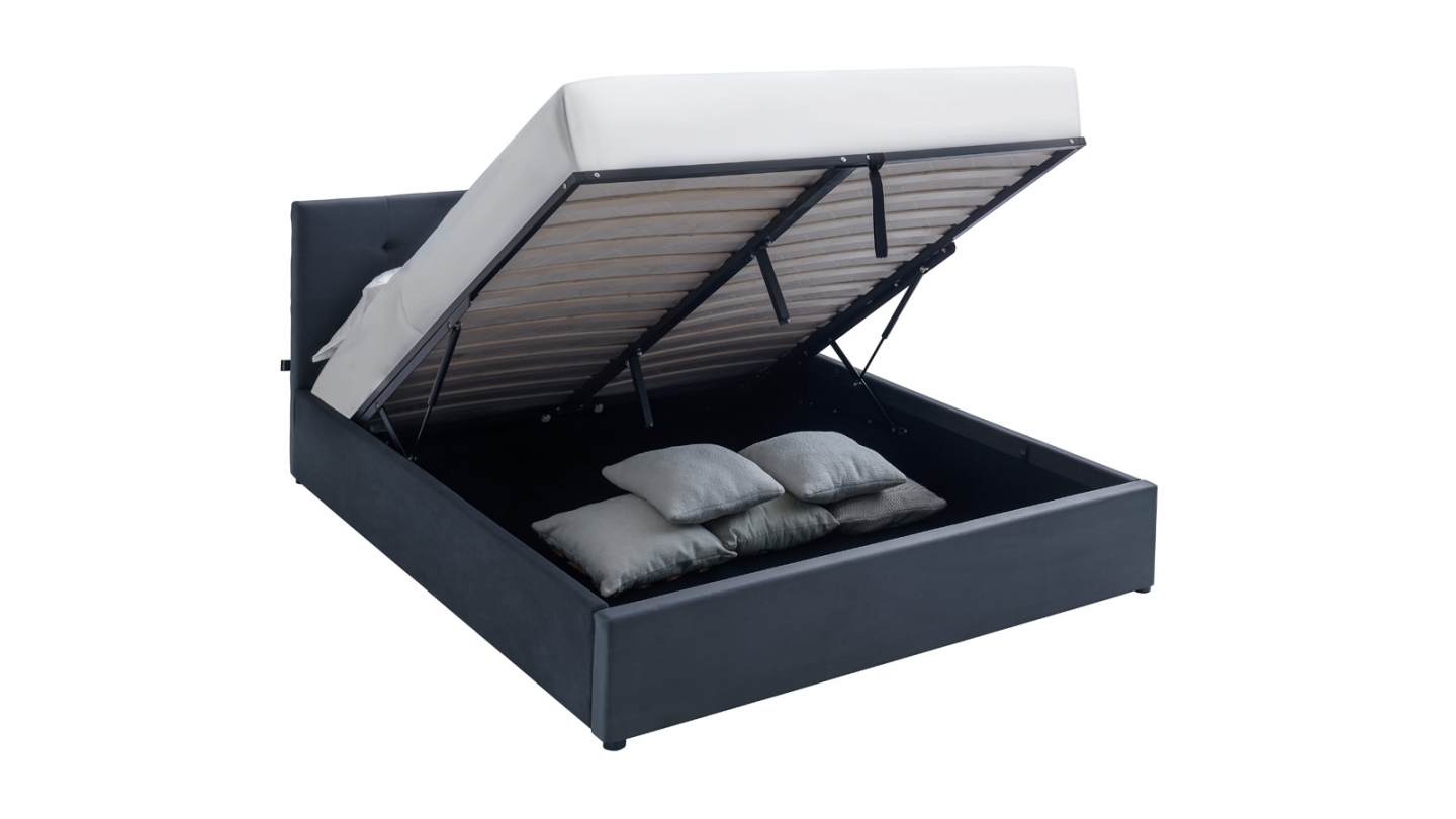 Ensemble Lit coffre adulte 160x200cm avec tête de lit en velours gris foncé - Tina + Matelas ressorts ensachés - Spring Elite