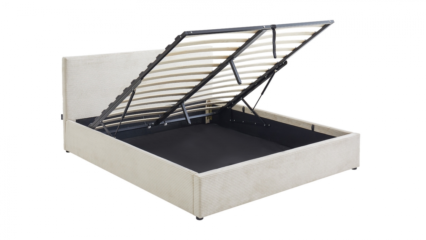 Ensemble Lit coffre adulte 140x190cm avec tête de lit en velours côtelé beige - Tina + Matelas ressorts ensachés - Spring Elite