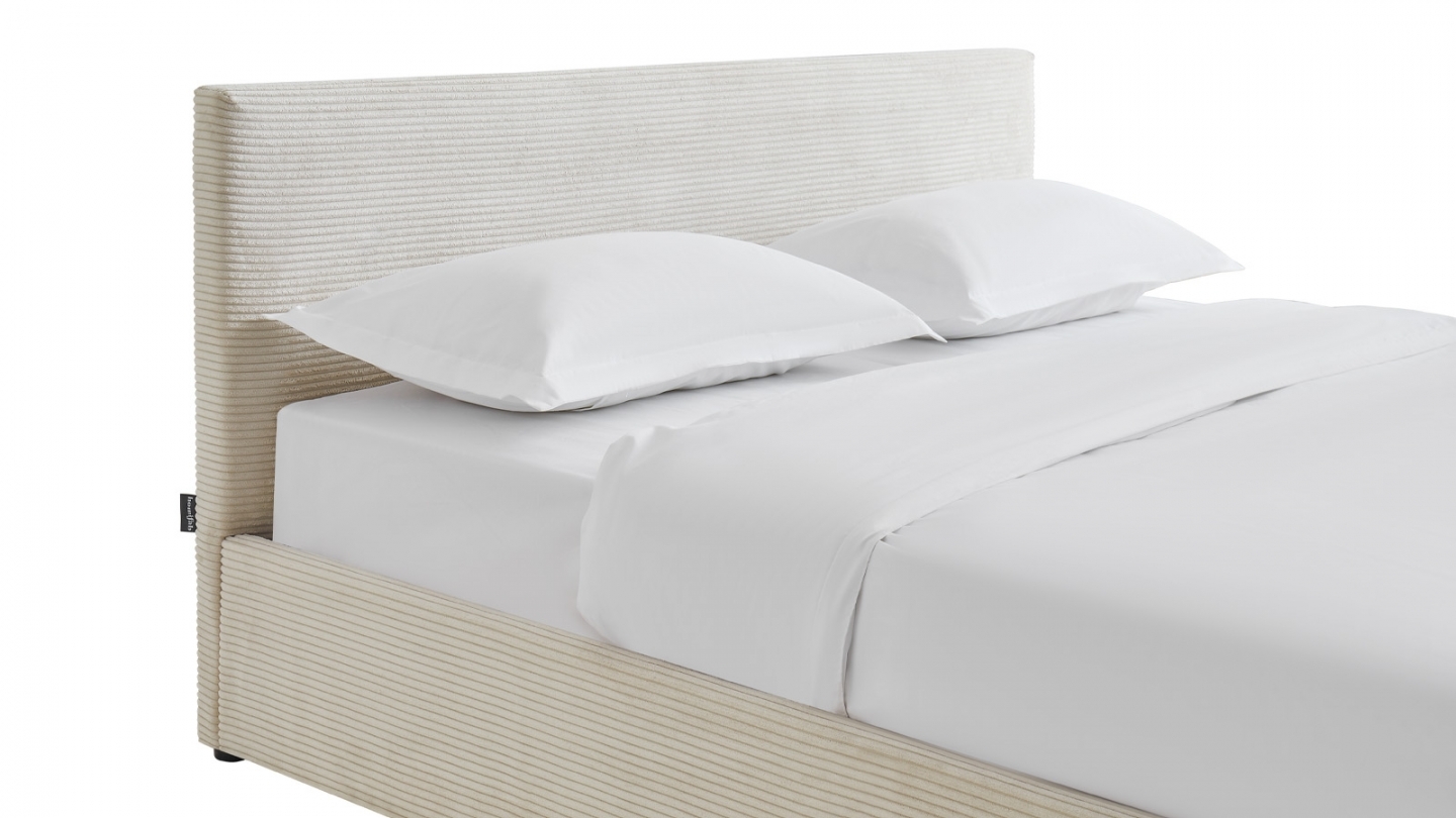 Ensemble Lit coffre adulte 140x190cm avec tête de lit en velours côtelé beige - Tina + Matelas ressorts ensachés - Spring Elite