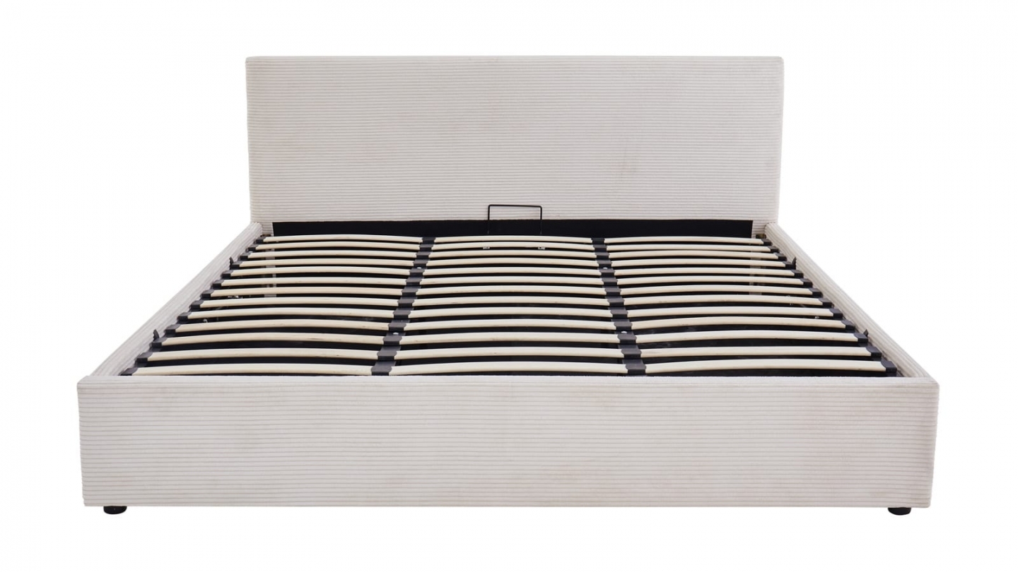 Ensemble Lit coffre adulte 180x200cm avec tête de lit en velours côtelé beige - Tina + Matelas mémoire de forme - Dual Confort Ensemble Lit coffre adulte 180x200cm avec tête de lit en velours côtelé beige - Tina + Matelas mémoire de forme - Dual Confort