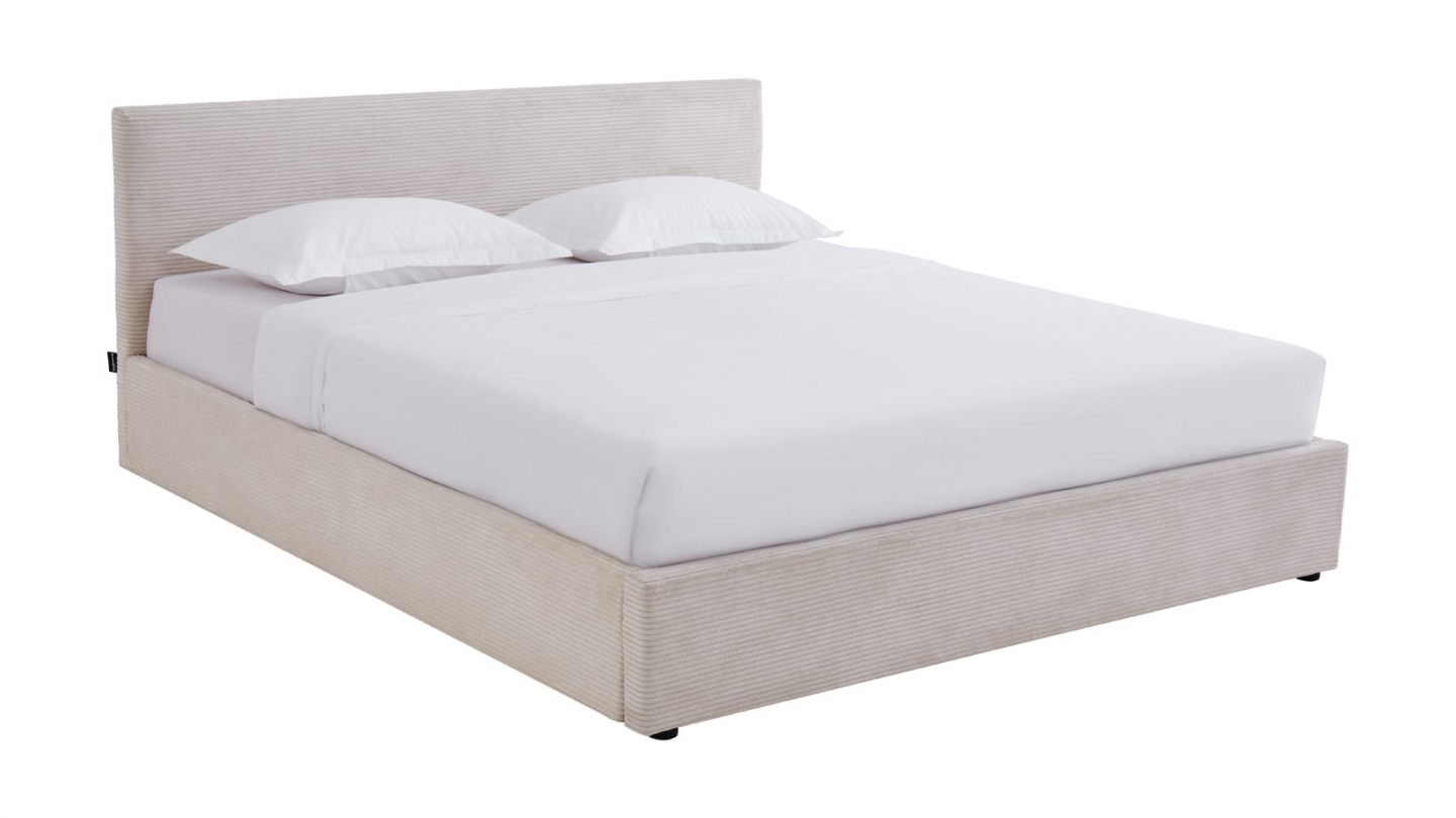 Ensemble Lit coffre adulte 180x200cm avec tête de lit en velours côtelé beige - Tina + Matelas mémoire de forme - Dual Confort Ensemble Lit coffre adulte 180x200cm avec tête de lit en velours côtelé beige - Tina + Matelas mémoire de forme - Dual Confort
