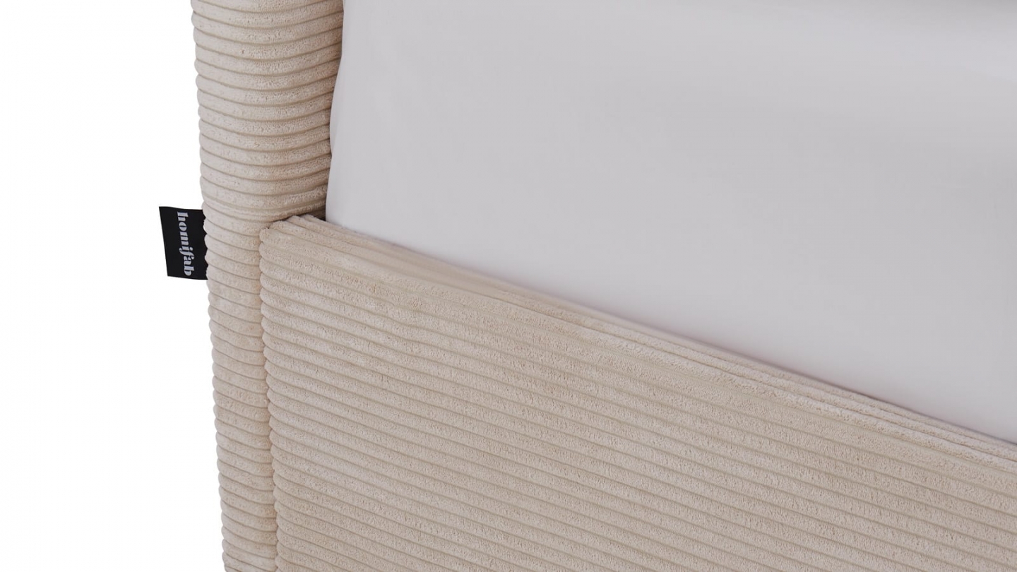 Ensemble Lit coffre adulte 180x200cm avec tête de lit en velours côtelé beige - Tina + Matelas mémoire de forme - Dual Confort Ensemble Lit coffre adulte 180x200cm avec tête de lit en velours côtelé beige - Tina + Matelas mémoire de forme - Dual Confort