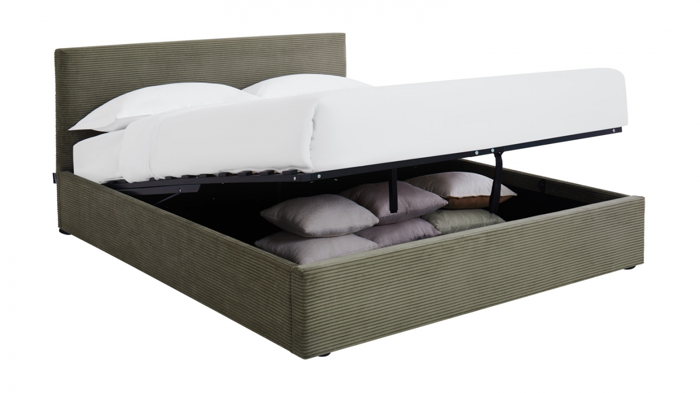 Ensemble Lit coffre adulte 140x190cm avec tête de lit en velours côtelé vert - Tina + Matelas ressorts ensachés - Spring Elite