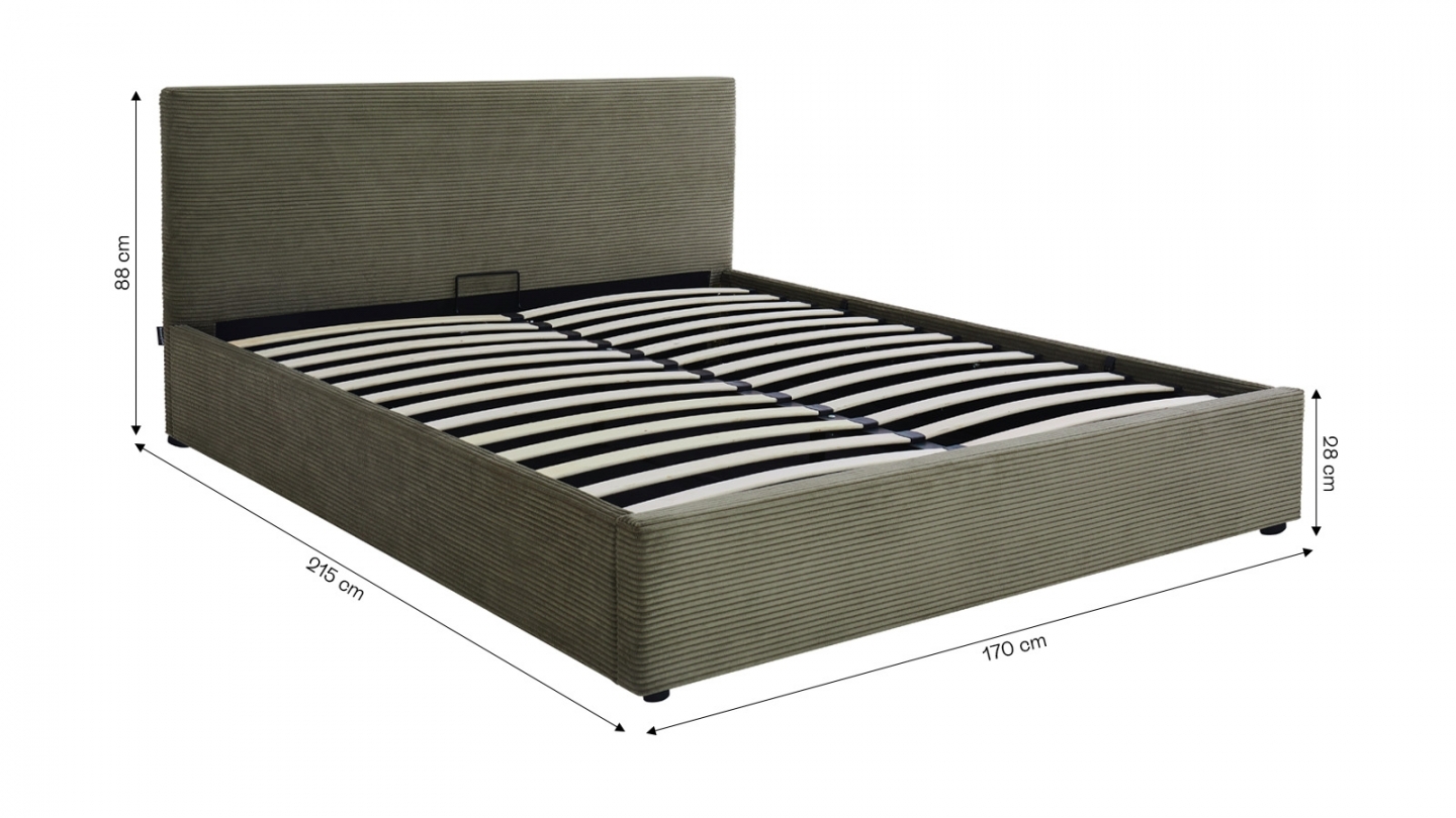 Ensemble Lit coffre adulte 160x200cm avec tête de lit en velours côtelé vert - Tina + Matelas ressorts ensachés - Spring Elite