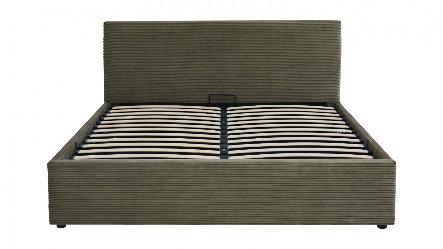Ensemble Lit coffre adulte 140x190cm avec tête de lit en velours côtelé vert - Tina + Matelas mémoire de forme - Dual Confort Ensemble Lit coffre adulte 140x190cm avec tête de lit en velours côtelé vert - Tina + Matelas mémoire de forme - Dual Confort