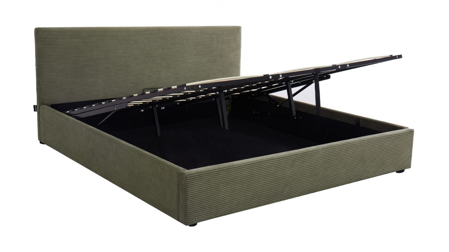 Ensemble Lit coffre adulte 160x200cm avec tête de lit en velours côtelé vert - Tina + Matelas mémoire de forme - Dual Confort