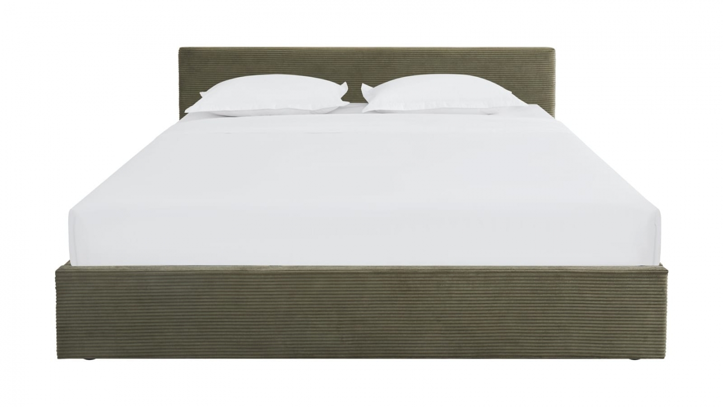 Ensemble Lit coffre adulte 180x200cm avec tête de lit en velours côtelé vert - Tina + Matelas mémoire de forme - Dual Confort