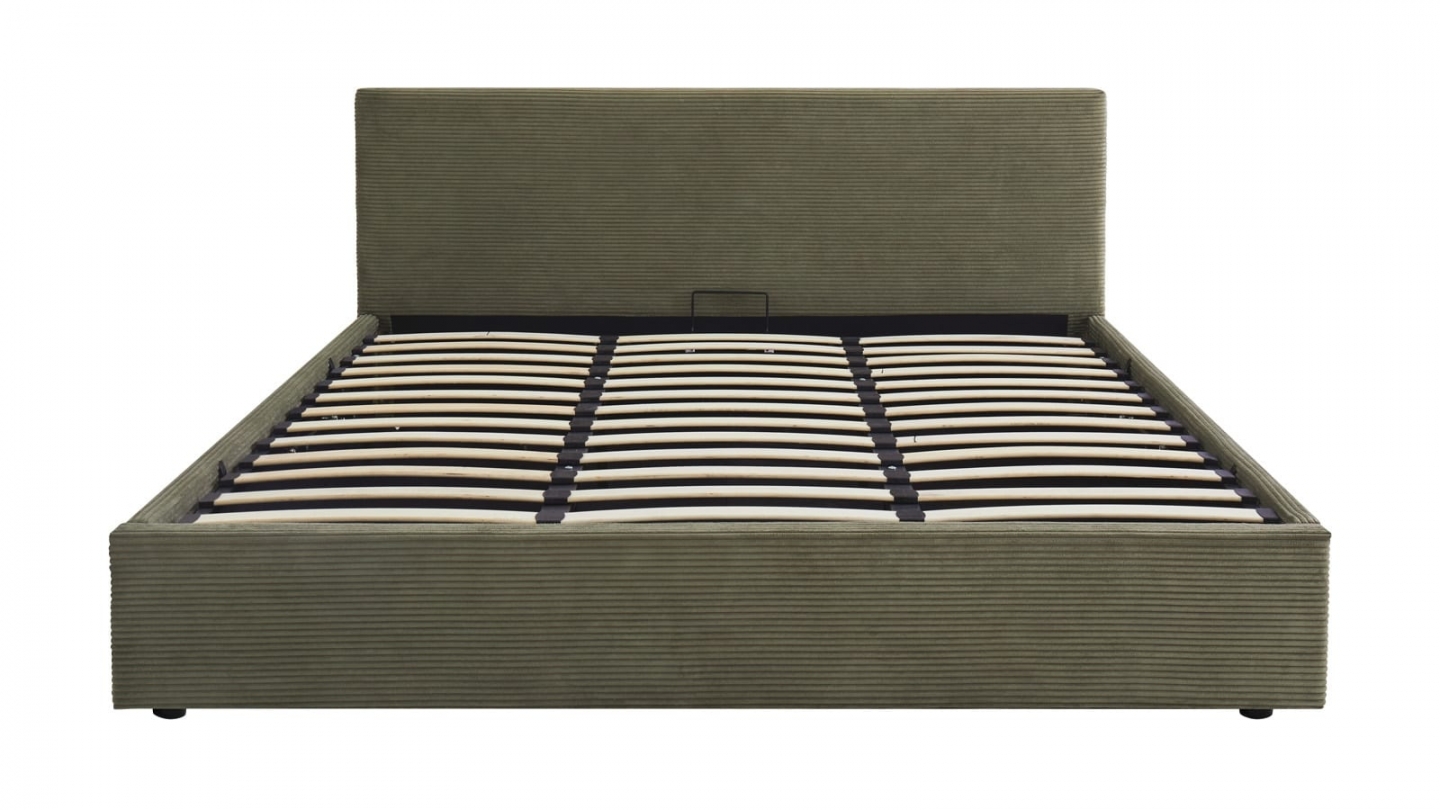 Ensemble Lit coffre adulte 180x200cm avec tête de lit en velours côtelé vert - Tina + Matelas mémoire de forme - Dual Confort