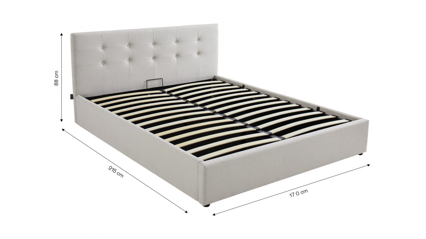 Ensemble Lit coffre adulte 160x200cm avec tête de lit en tissu beige - Tina + Matelas ressorts ensachés - Spring Elite