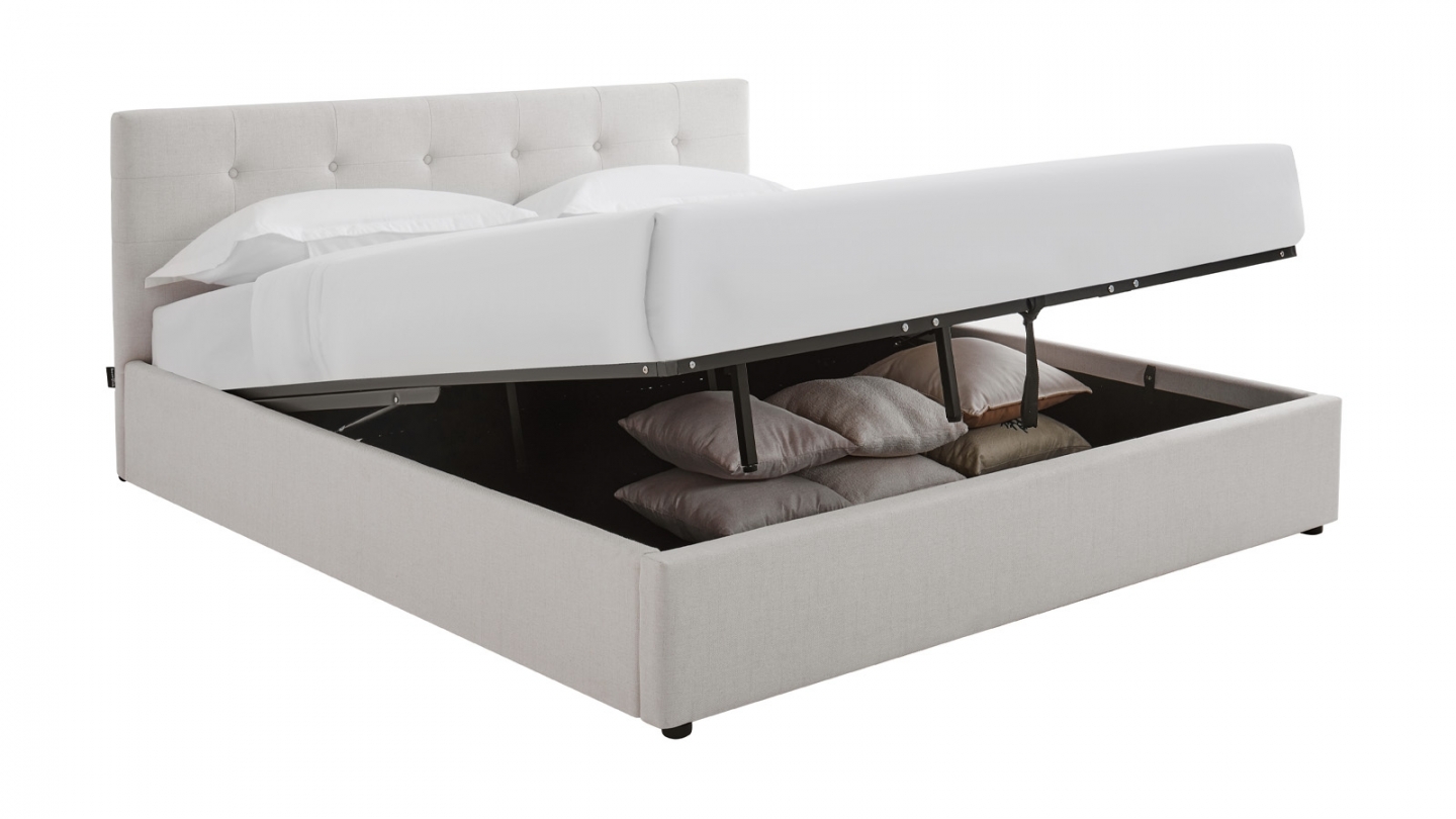 Ensemble Lit coffre adulte 180x200cm avec tête de lit en tissu beige - Tina + Matelas ressorts ensachés - Spring Elite Ensemble Lit coffre adulte 180x200cm avec tête de lit en tissu beige - Tina + Matelas ressorts ensachés - Spring Elite