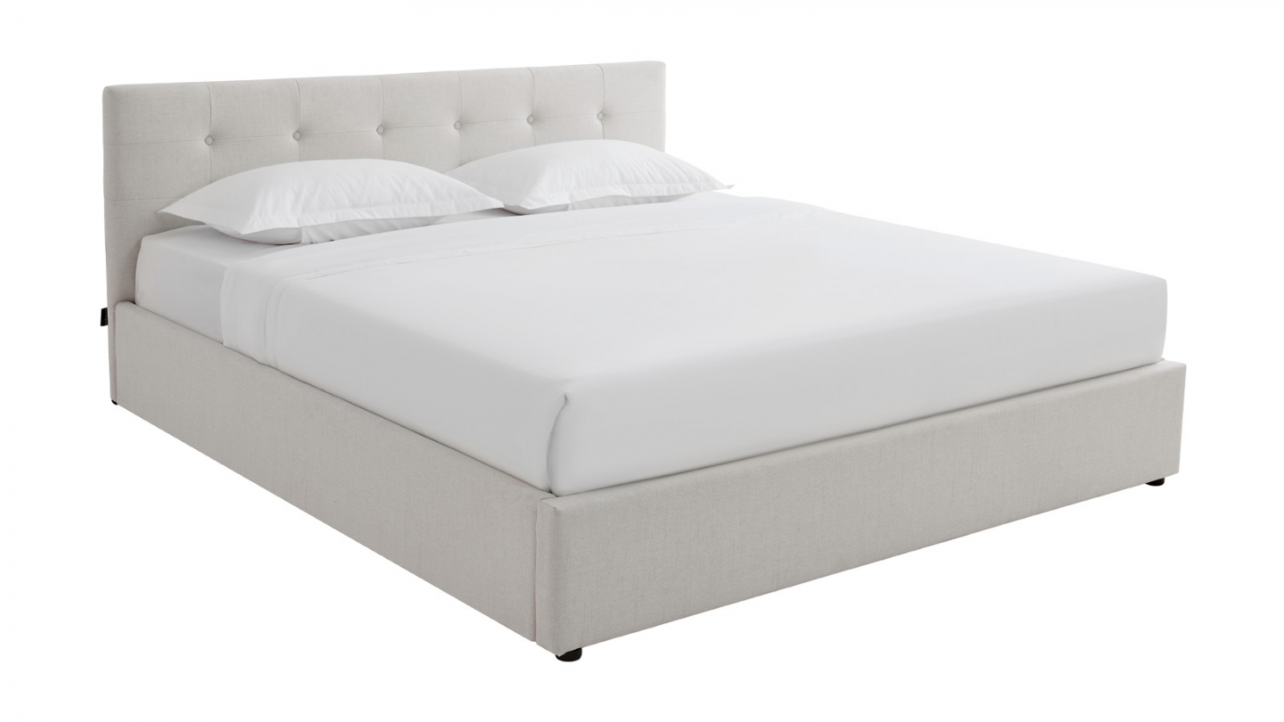 Ensemble Lit coffre adulte 180x200cm avec tête de lit en tissu beige - Tina + Matelas mémoire de forme - Dual Confort