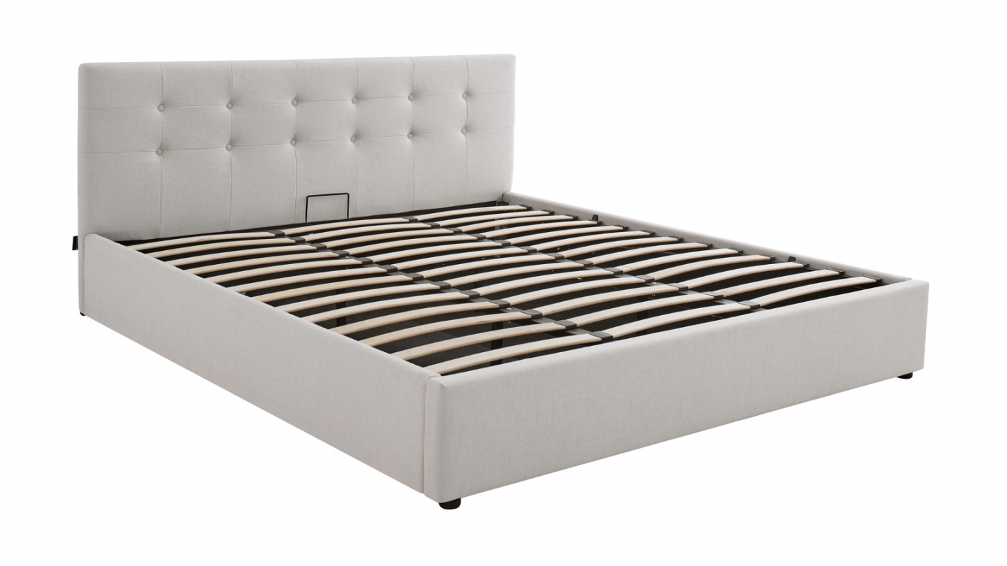 Ensemble Lit coffre adulte 180x200cm avec tête de lit en tissu beige - Tina + Matelas mémoire de forme - Dual Confort