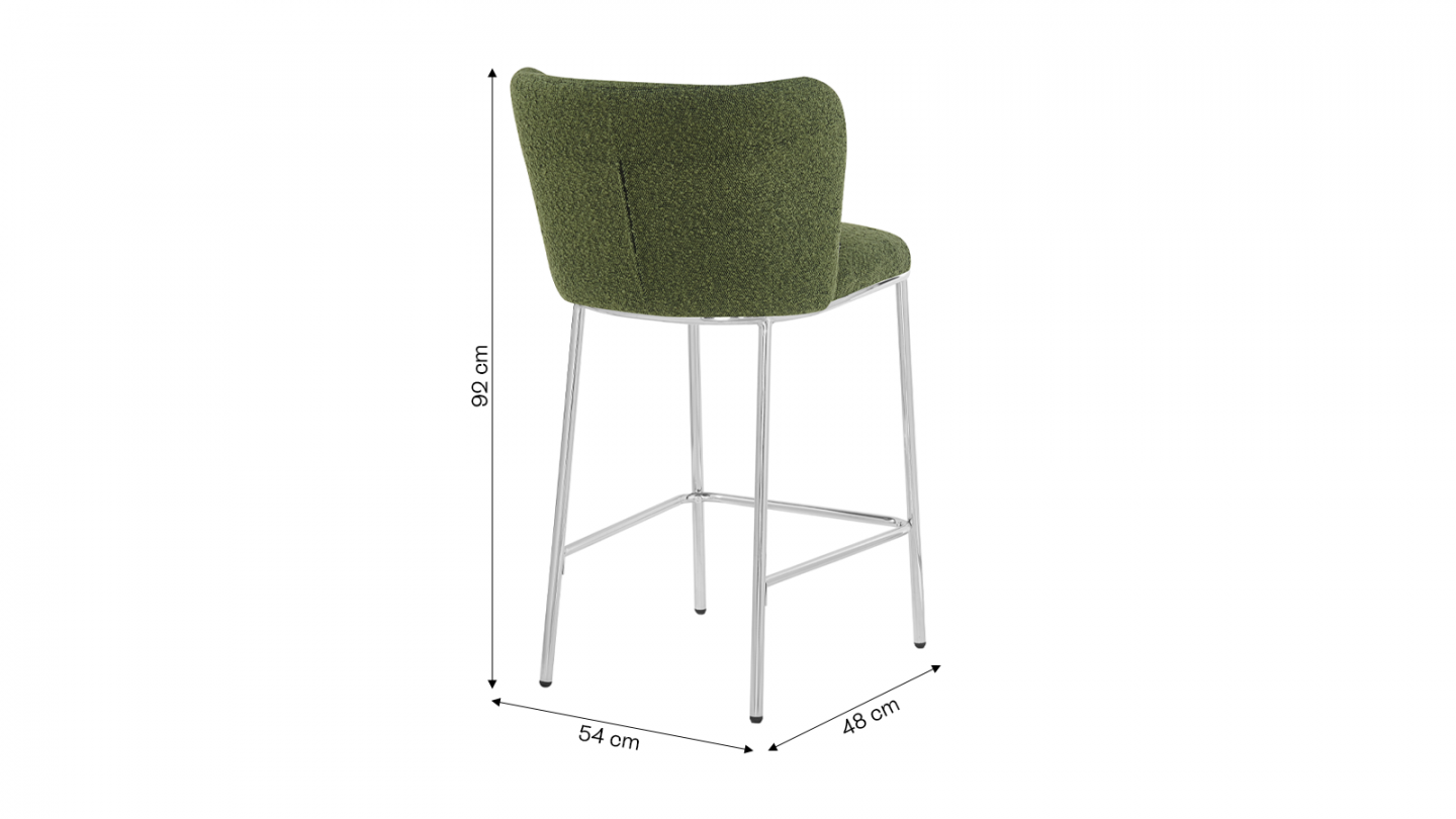 Lot de 2 tabourets de bar en tissu bouclé vert, piètement chromé - Toma