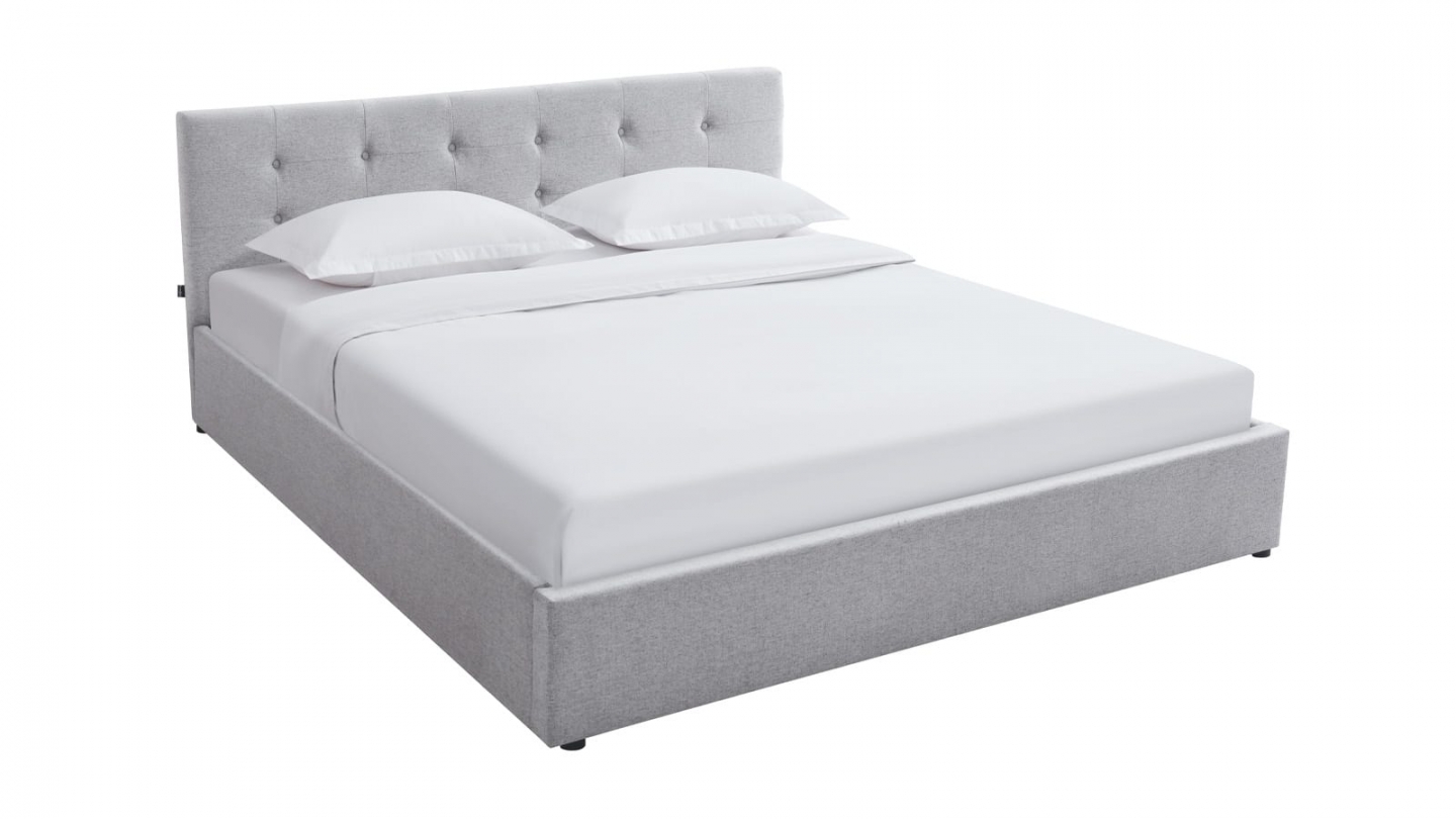 Ensemble Lit coffre adulte 140x190cm avec tête de lit en tissu gris - Tina + Matelas ressorts ensachés - Spring Elite