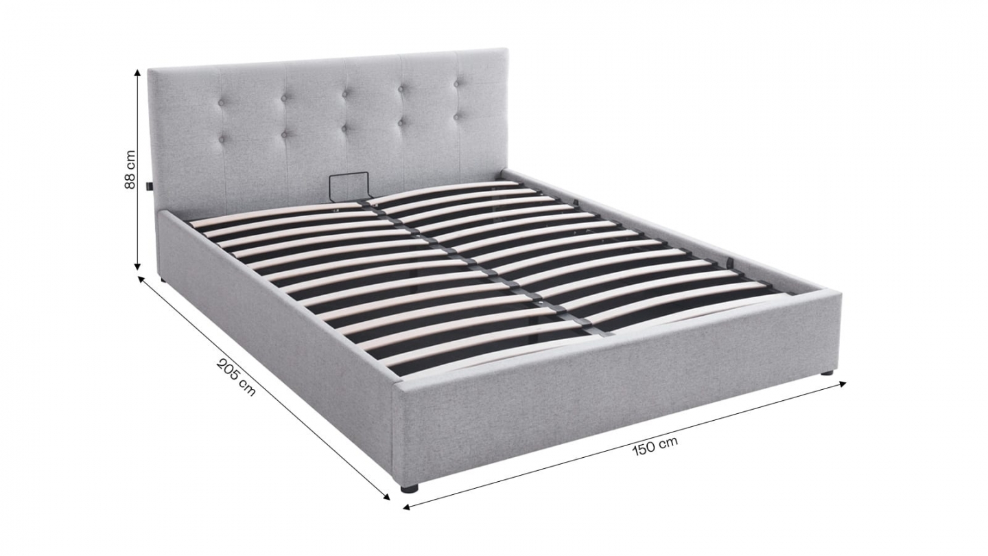 Ensemble Lit coffre adulte 140x190cm avec tête de lit en tissu gris - Tina + Matelas ressorts ensachés - Spring Elite