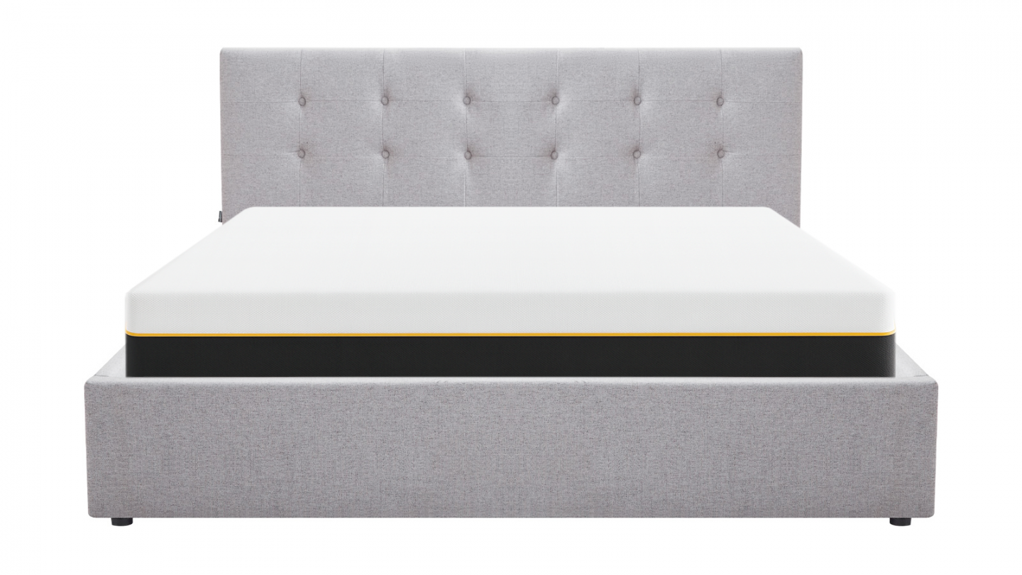 Ensemble Lit coffre adulte 180x200cm avec tête de lit en tissu gris - Tina + Matelas mémoire de forme - Dual Confort