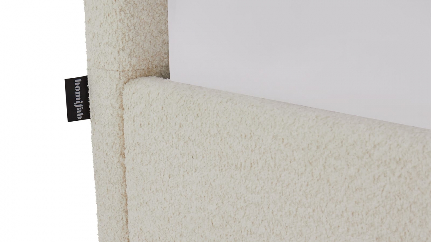 Ensemble Lit coffre adulte 140x190cm avec tête de lit en tissu bouclé beige - Tina + Matelas ressorts ensachés - Spring Elite