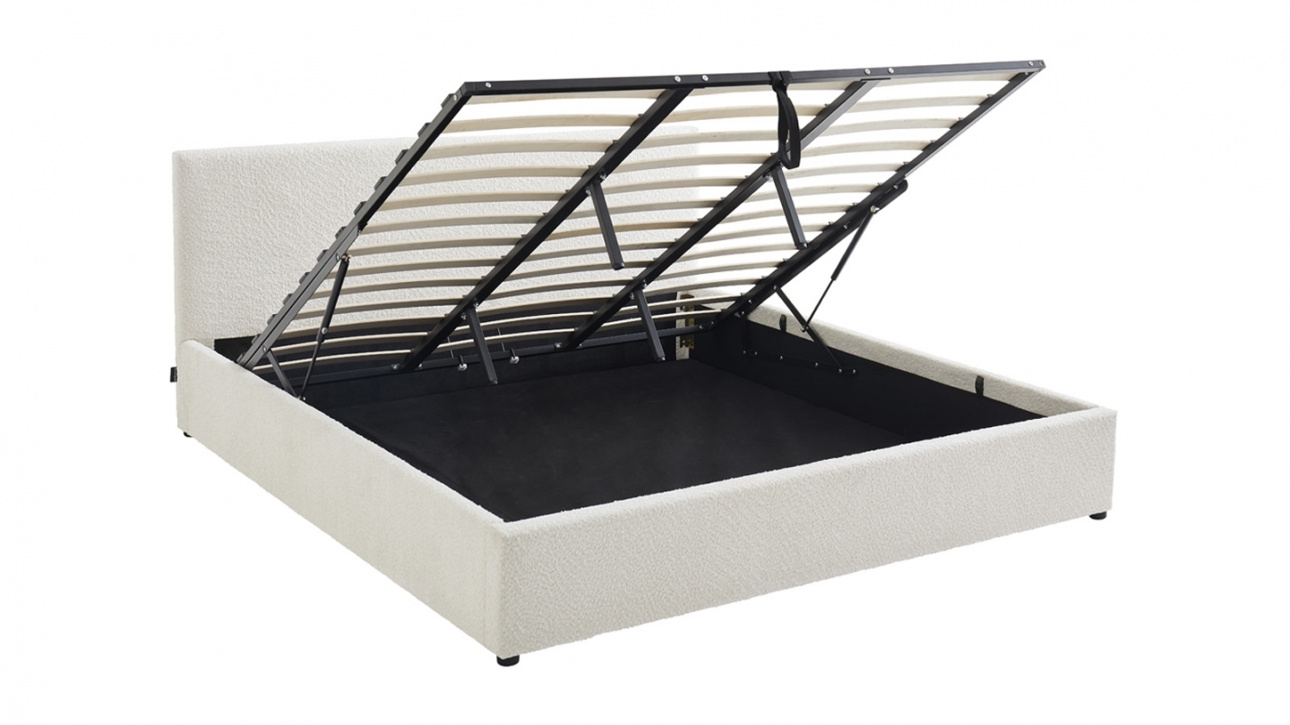 Ensemble Lit coffre adulte 180x200cm avec tête de lit en tissu bouclé beige - Tina + Matelas ressorts ensachés - Spring Elite Ensemble Lit coffre adulte 180x200cm avec tête de lit en tissu bouclé beige - Tina + Matelas ressorts ensachés - Spring Elite