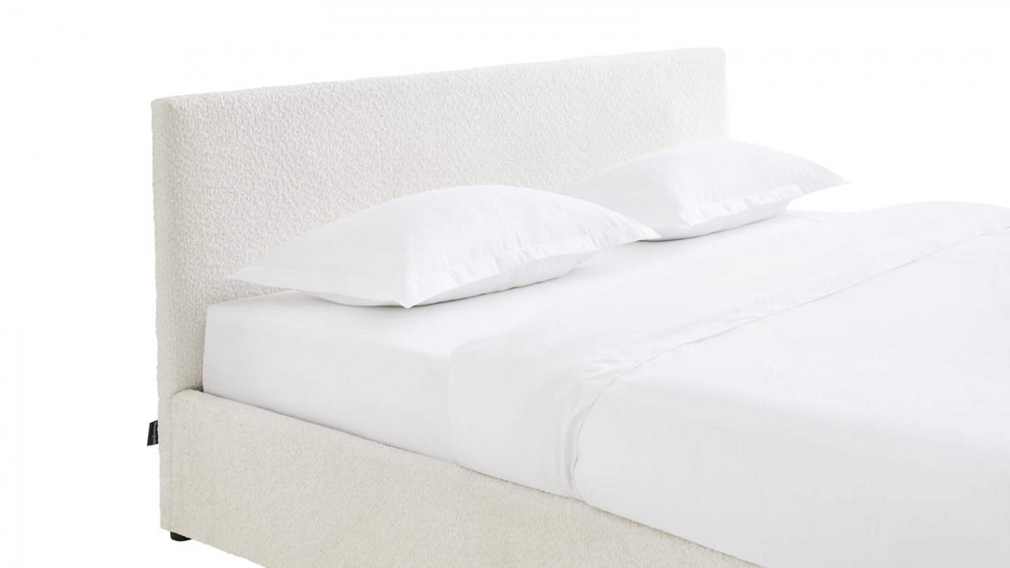 Ensemble Lit coffre adulte 180x200cm avec tête de lit en tissu bouclé beige - Tina + Matelas mémoire de forme - Dual Confort