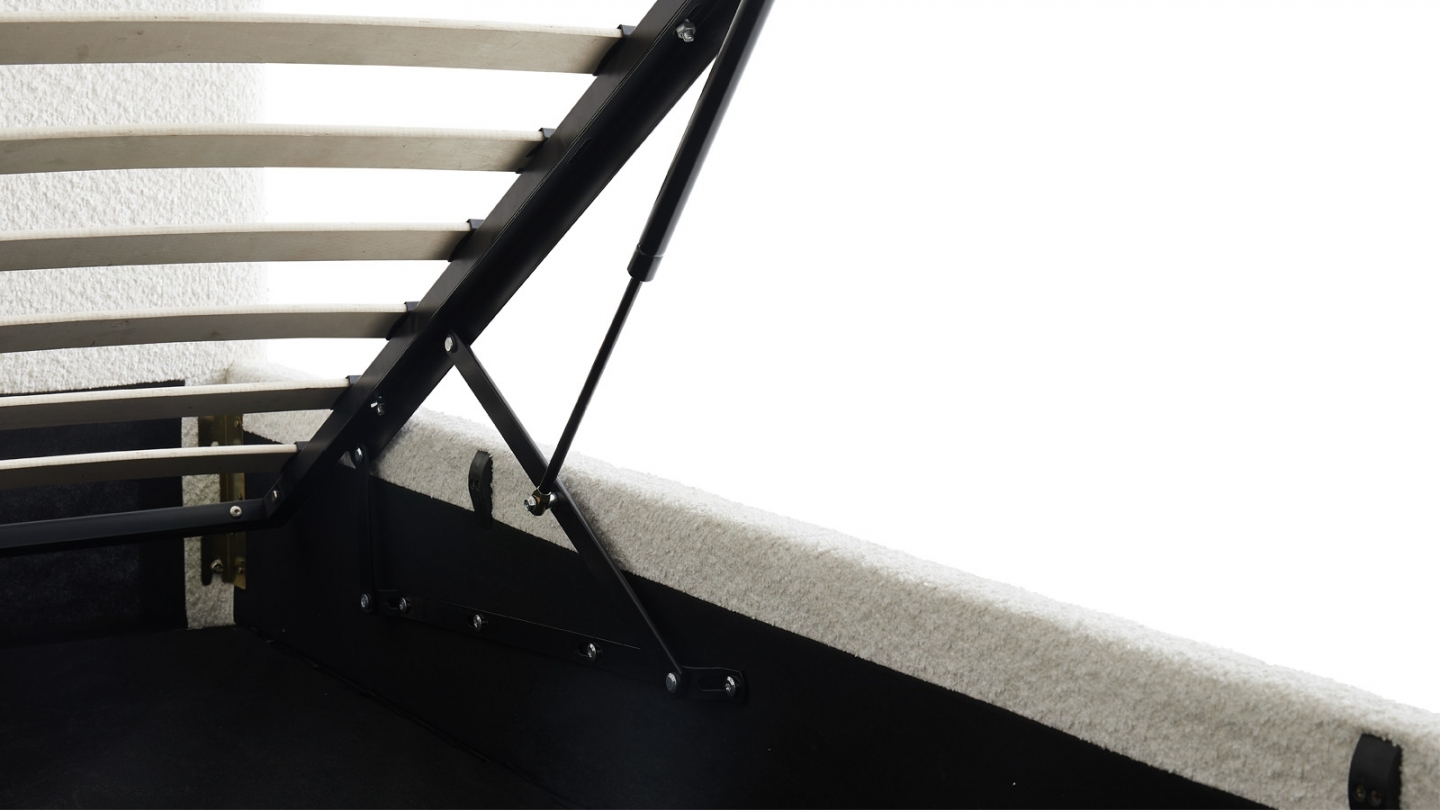 Ensemble Lit coffre adulte 180x200cm avec tête de lit en tissu bouclé beige - Tina + Matelas mémoire de forme - Dual Confort