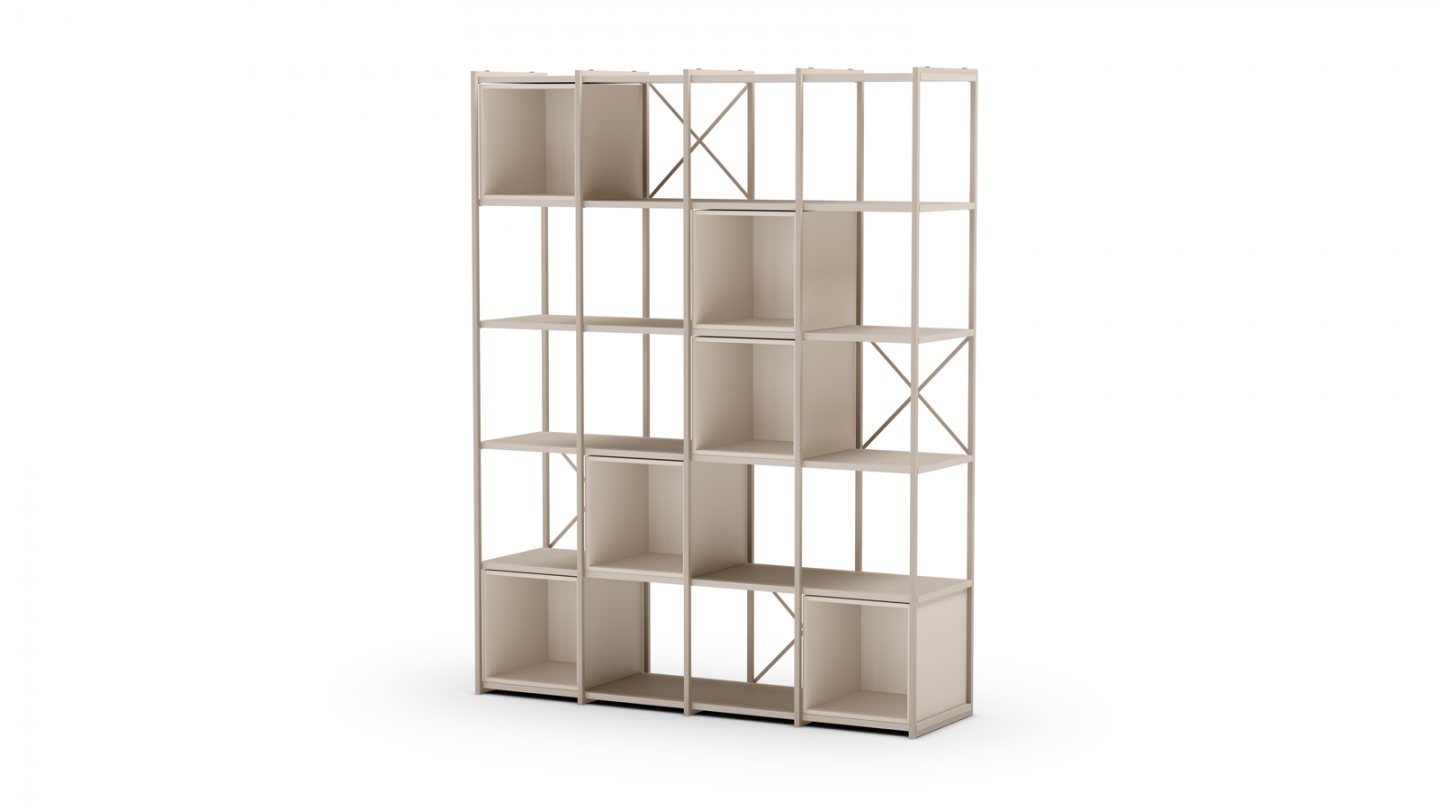 Bibliothèque 5 niveaux en métal beige et décor bois 140 cm - Elie