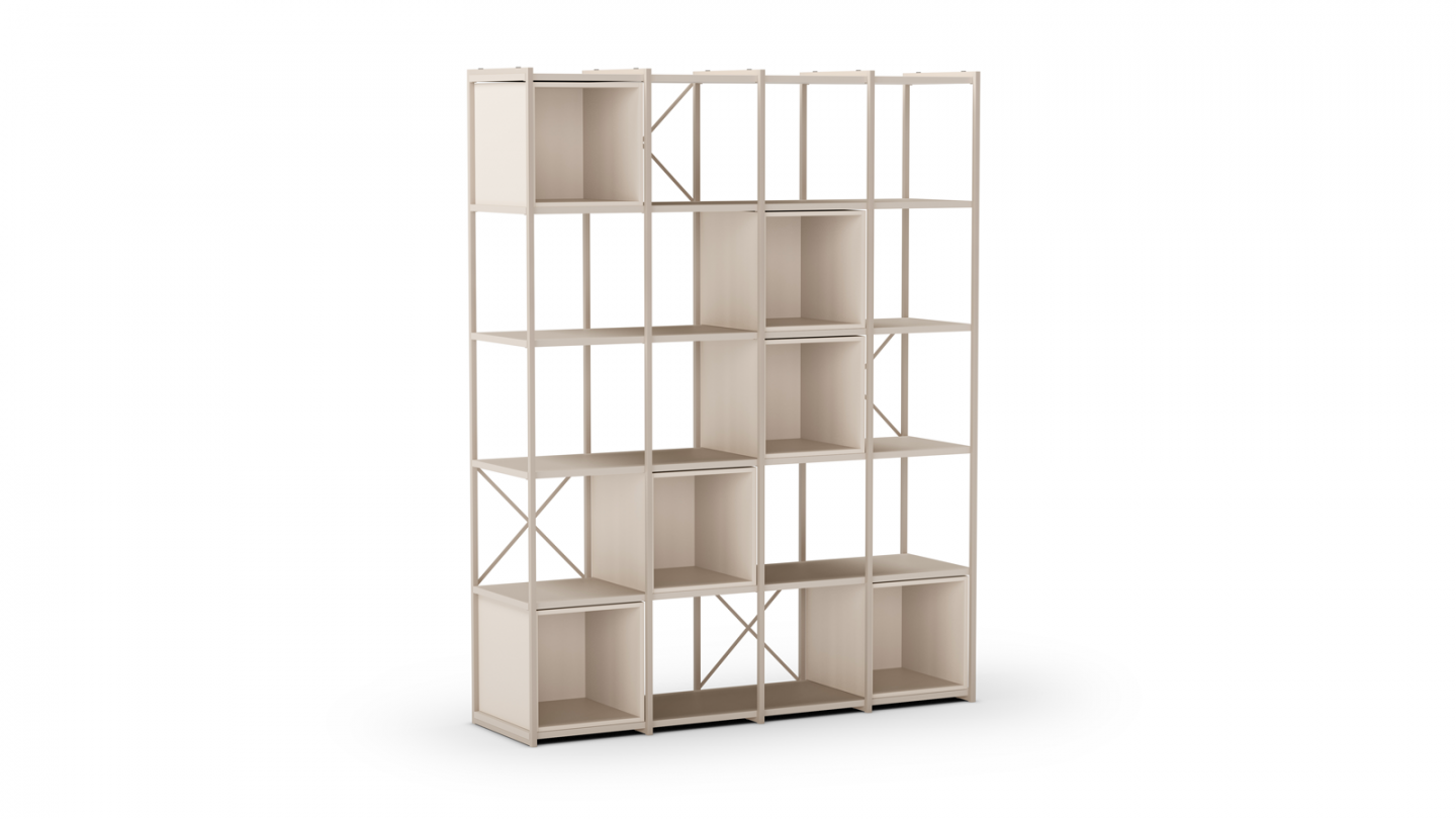 Bibliothèque 5 niveaux en métal beige et décor bois 140 cm - Elie