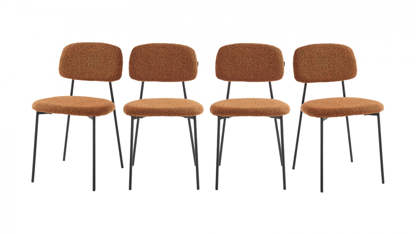 Lot de 4 chaises en tissu bouclé rouille - Lorie