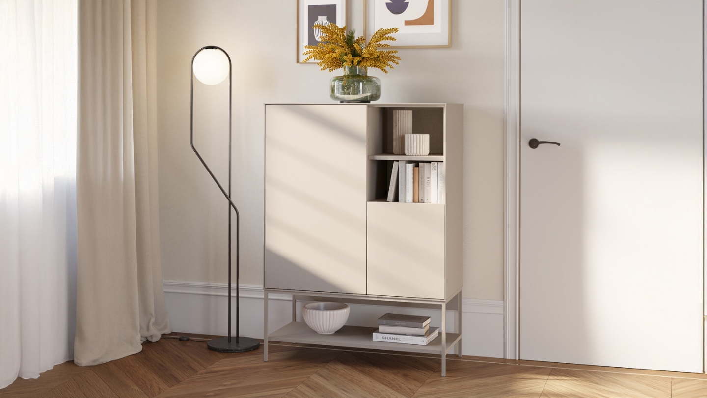Buffet haut 2 portes 2 niches beige 90 cm - Zara