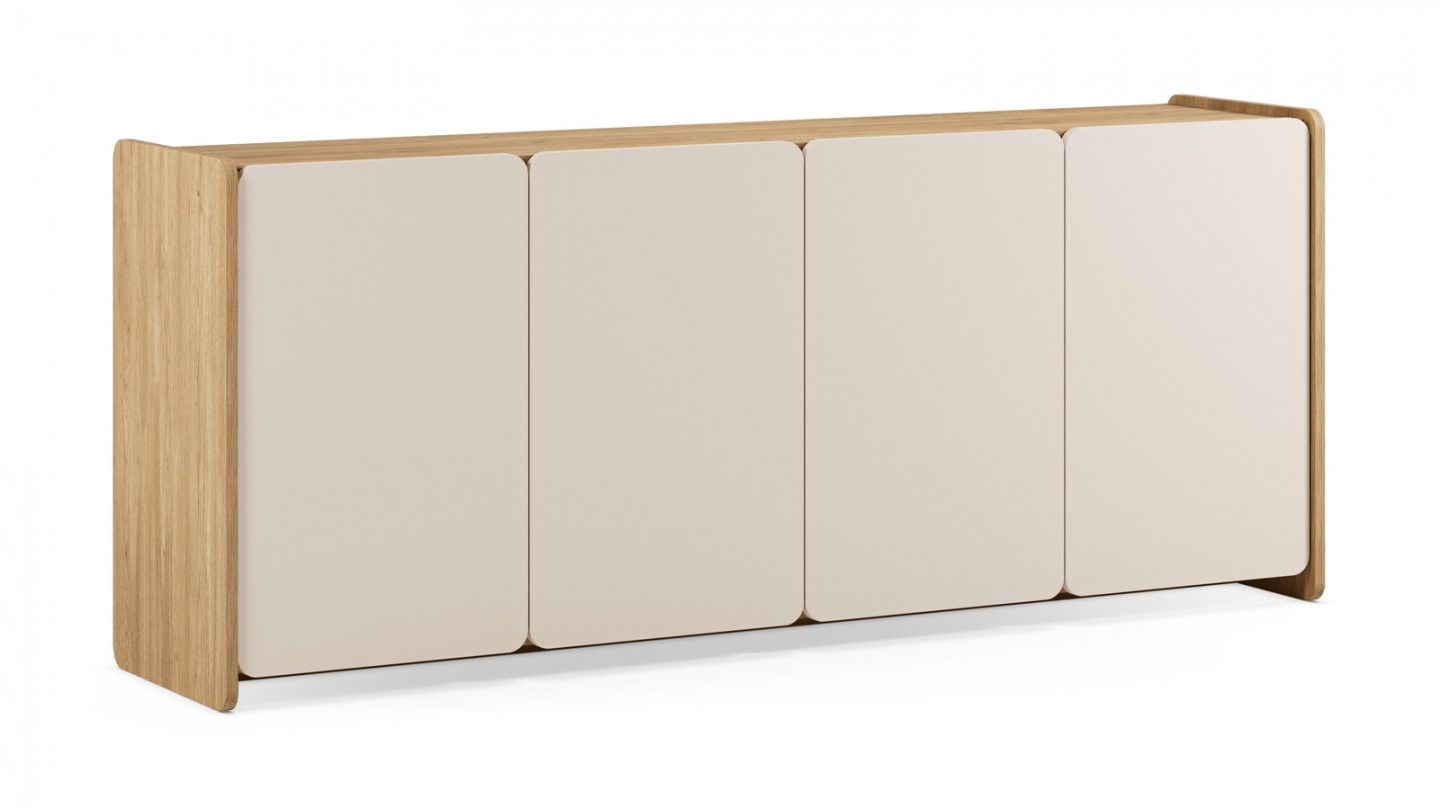 Buffet 4 portes beige et décor chêne 180 cm - Sami