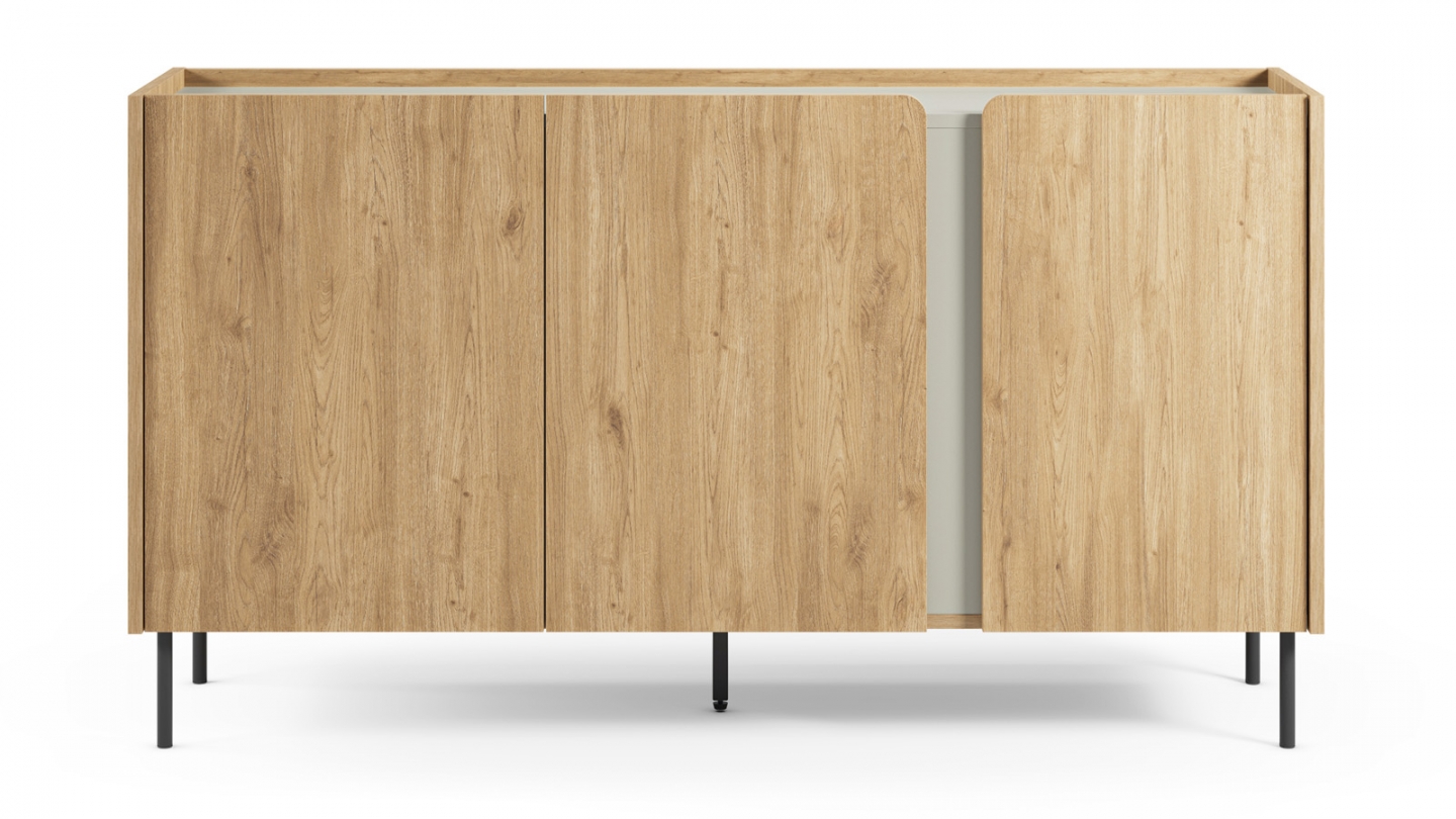 Buffet 3 portes décor chêne et vert 150 cm - Ingo