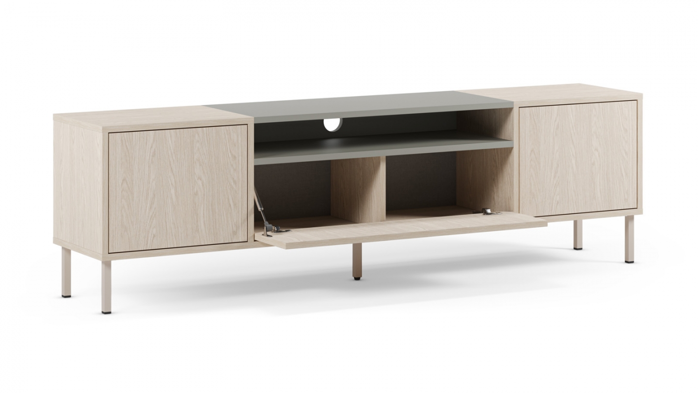 Meuble TV 3 portes chêne clair et vert 180 cm - Amos