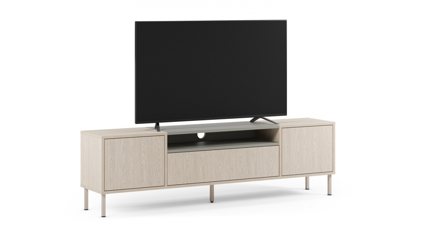 Meuble TV 3 portes chêne clair et vert 180 cm - Amos