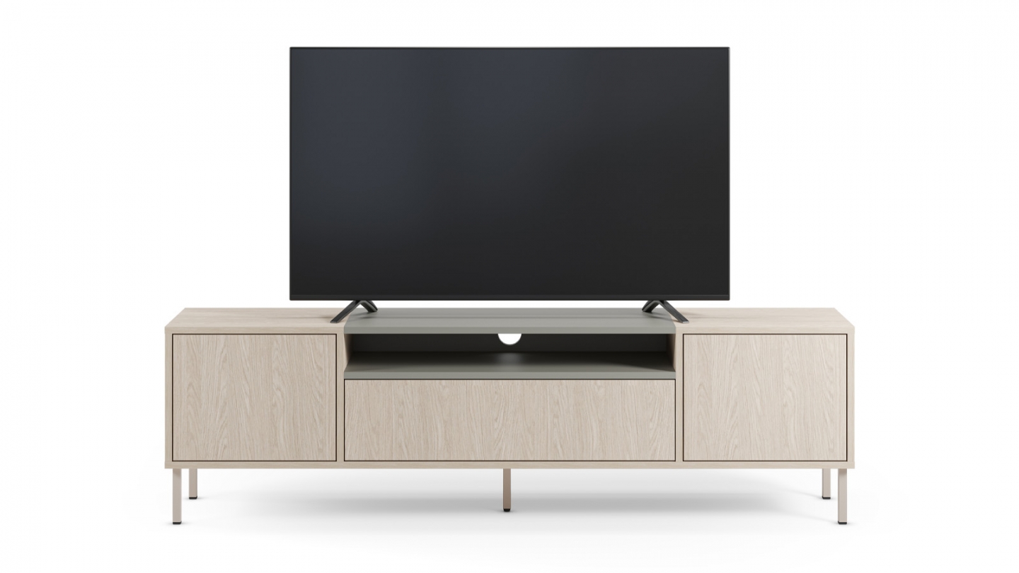 Meuble TV 3 portes chêne clair et vert 180 cm - Amos
